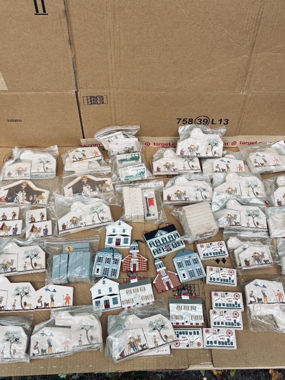 Massive Lot Vintage Cat's Meow Wooden Houses Buildings Christmas Nativity